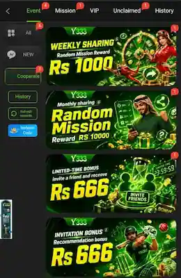 Bonuses and Promotions in Y333 Game mobile page SS