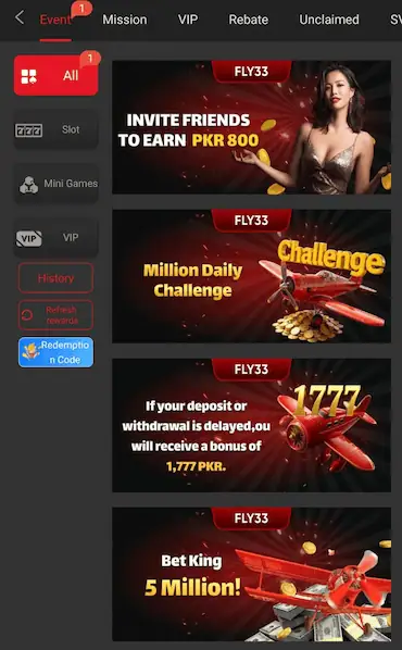 Fly33 Game Bonuses and Promotions SS
