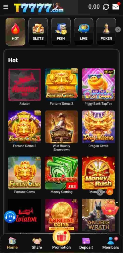 T7777 Game interface page