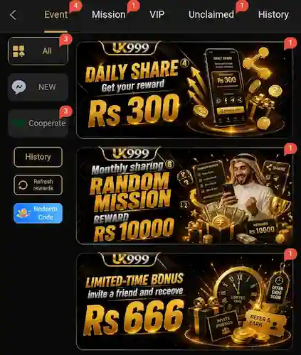 UK999 Game bonuses and reward page ss