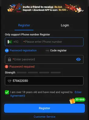 K888 Game APK Registration and Login mobile page SS