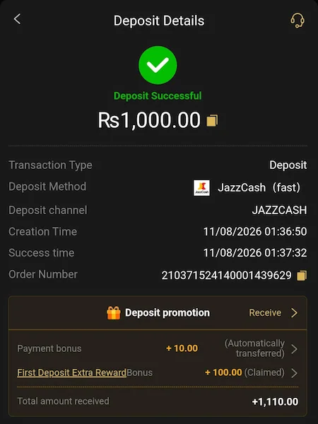 Our team deposit 1000 PKR Proof SS