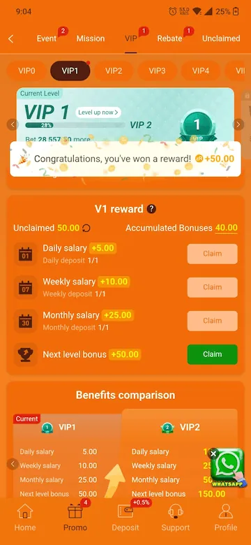 Vip level 1 claim reward proof ss