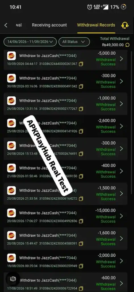 z555 Game APKPlayHub team JazzCash withdrawal proof