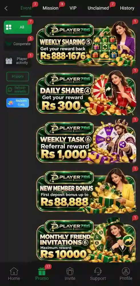 Player786 Game bonuses page ss