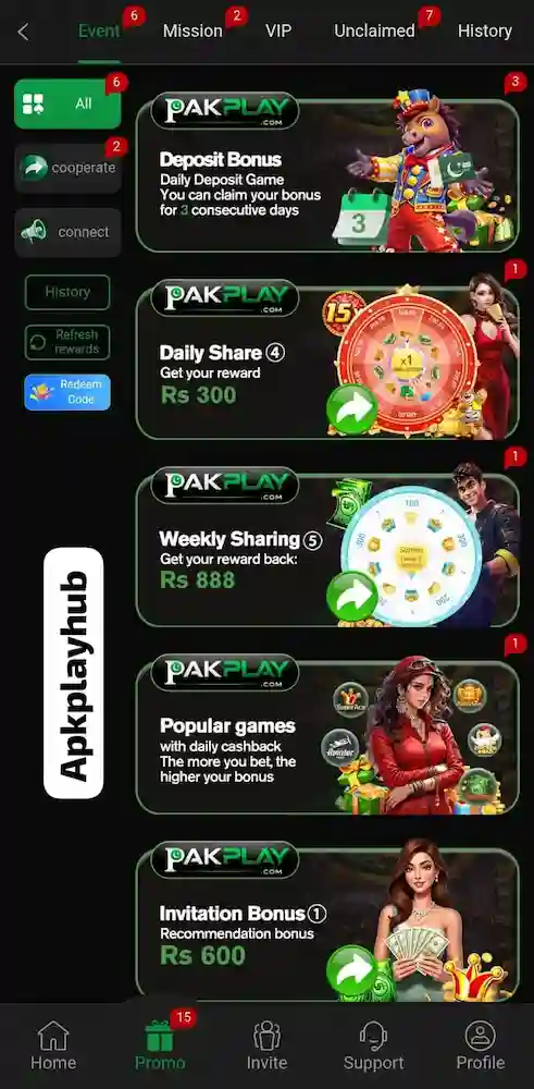 PakPlay Game bonuses and promotions ss