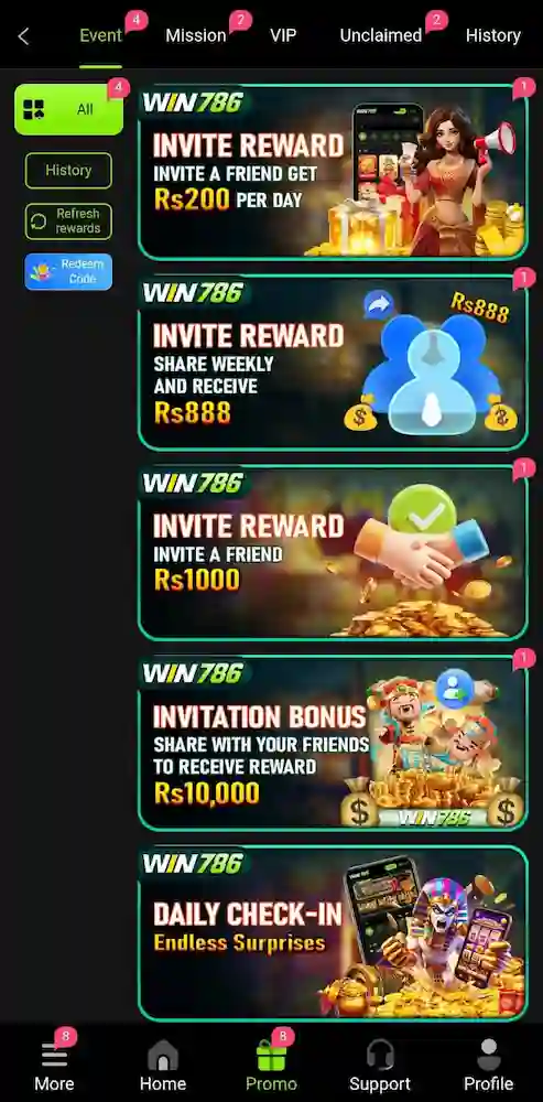 WIN786 Game invitation page ss