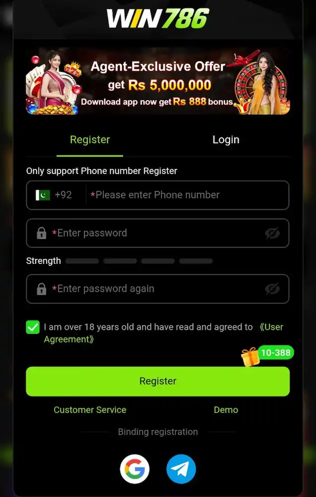 WIN786 Game login page ss